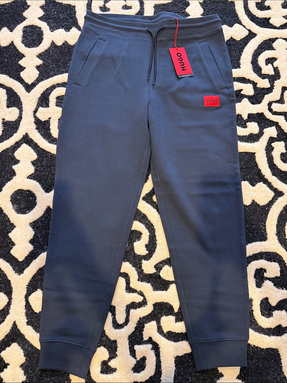 Mens Hugo Boss Navy Jogger/sweatpant with Red Logo Patch. Medium. New with tags!